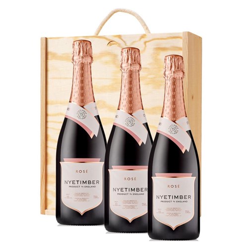 Nyetimber Rose English Sparkling Wine 75cl Treble Pine Wooden Gift Boxed (3x75cl)